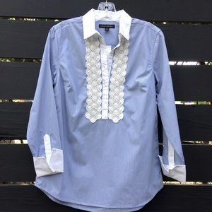 Banana Republic pin striped collar blouse tunic with guipure applique